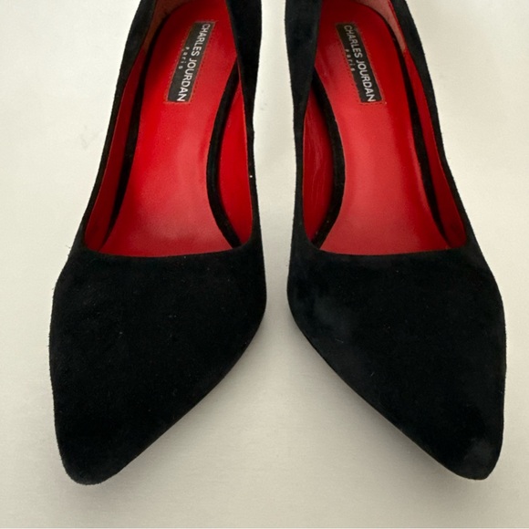 Charles Jourdan Black Suede Heels Pointed Toe Stiletto Heel - Picture 5 of 13